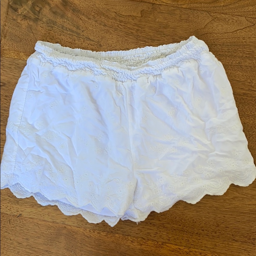 White flowy floral shorts